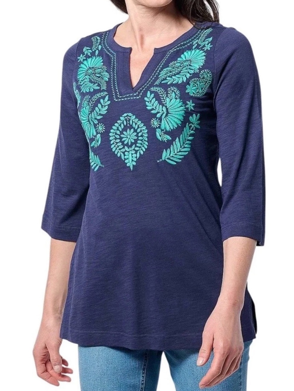 Bellissima‎ Kim Gravel Embroidered Knit Tunic Top